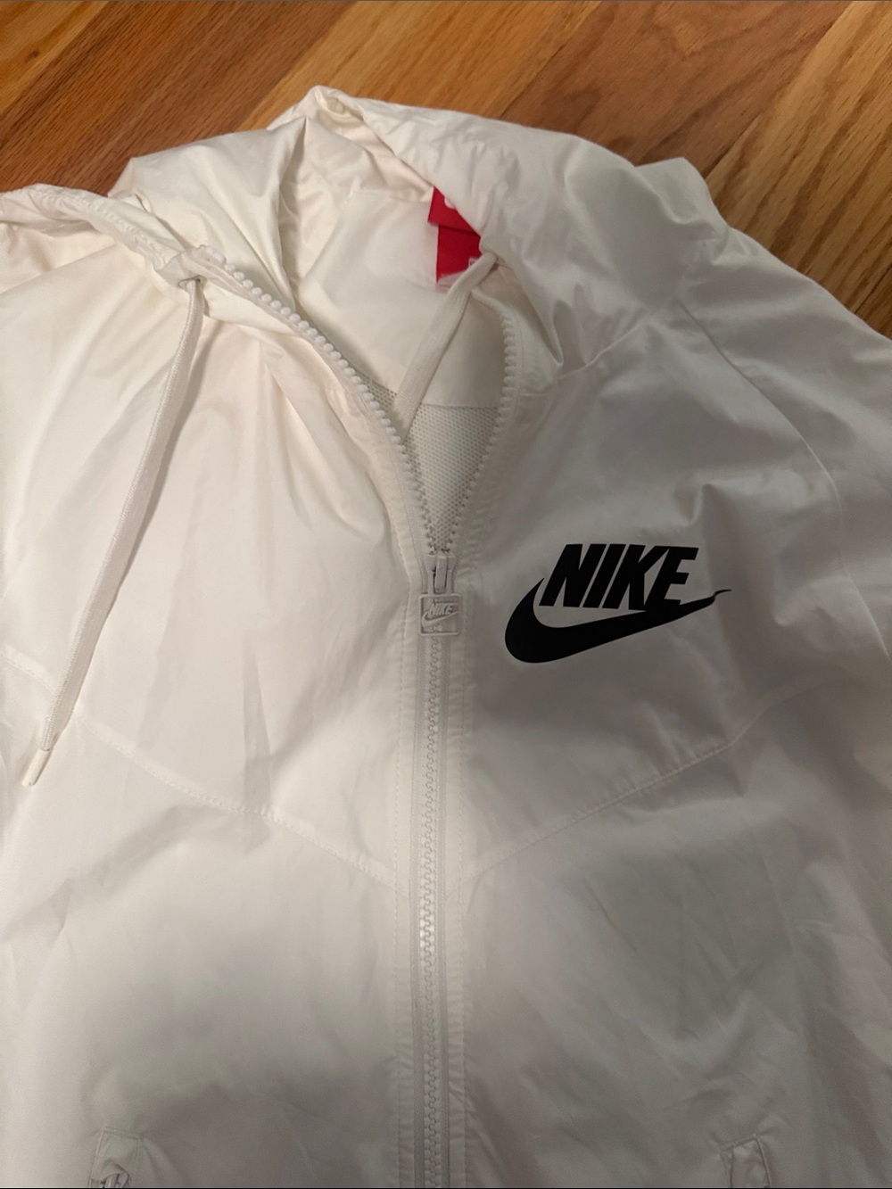 Nike White Women's Hooded Bomber Jacket with Black Logo - Picture 2 of 5